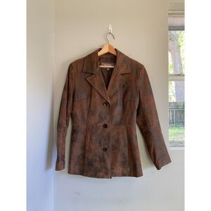 Vintage 1986 Wilsons Leather Brown Marbled Suede Jacket Large 3 Button Blazer, S